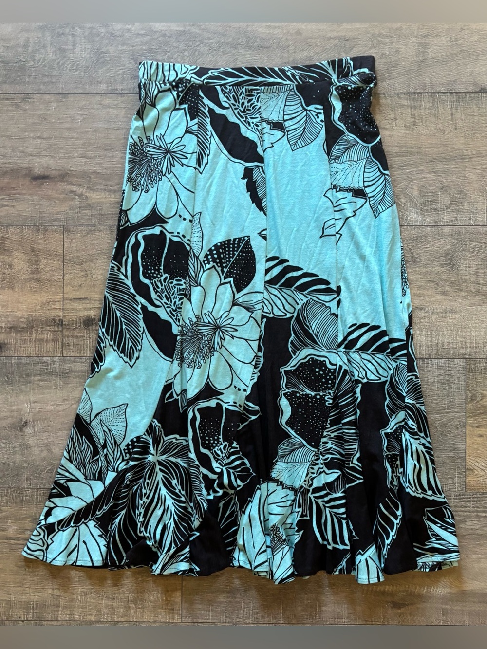 Bentley A. women’s size small teal dark brown tropical floral midi pull on skirt